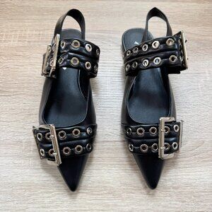 New Free People x Jeffrey Campbell Lilly Buckle Debb Slingback Flats Black 7